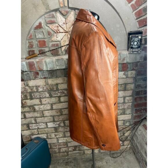 Leather Jacket sherpa lining carmel groovy 1970s - Picture 8 of 12